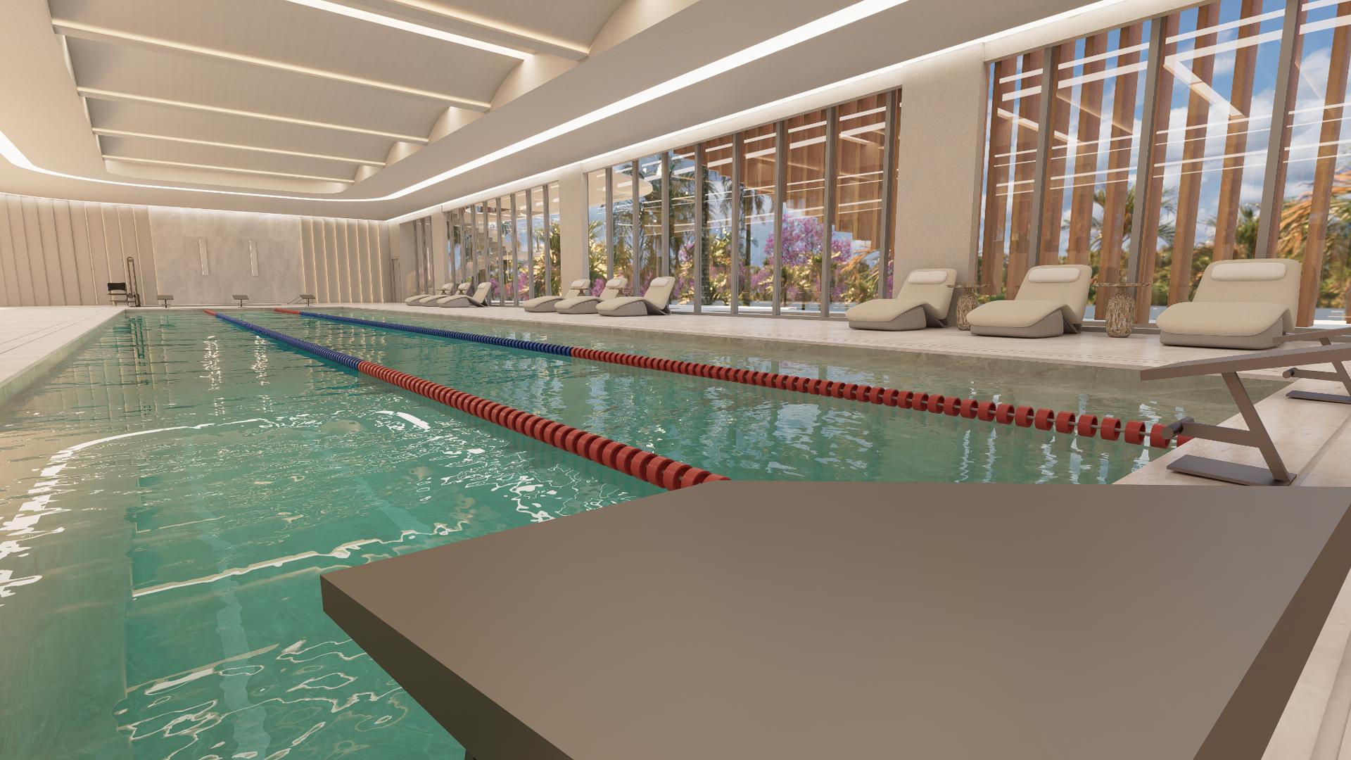 Piscina semiolimpica de 25 metros com bloco de largada, no centro olimpico do L'essence